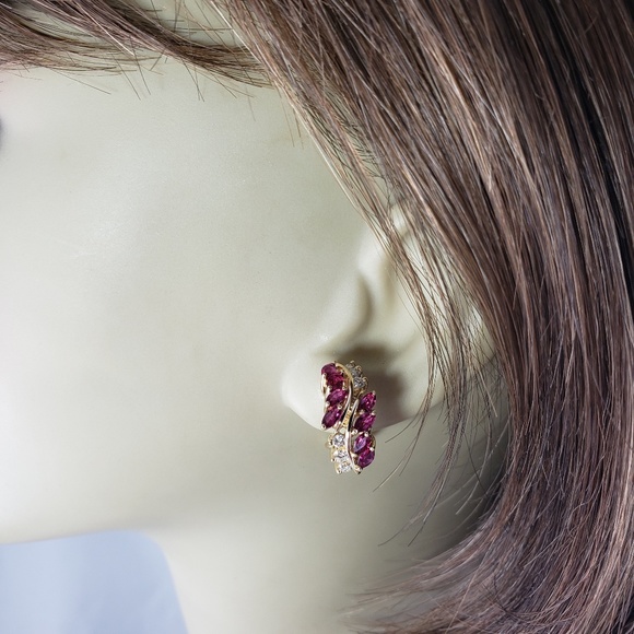 Vintage 14 Karat Yellow Gold Natural Ruby and Diamond Earrings #13644 - Picture 8 of 8